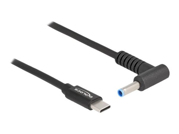 Delock - Strømkabel - 24 pin USB-C (hann) til 4,5 mm x 3,0 mm DC-jakk (hann) vinklet - 20 V - 3 A - 1.5 m - svart