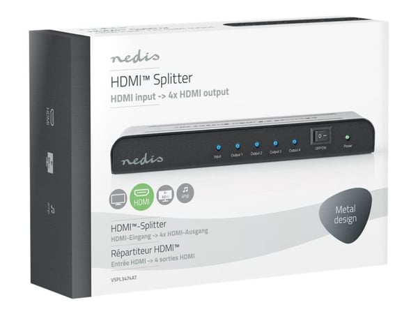 Nedis VSPL3474AT - Video-/audiosplitteri - 4 x HDMI - pöytätietokoneet