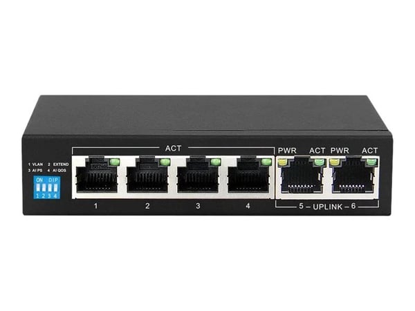 Extralink KRIOS - Switch - ikke-styrt - 4 x 10/100/1000 (PoE+) + 2 x 10/100/1000 (opplink) - stasjonær - PoE+ (60 W)