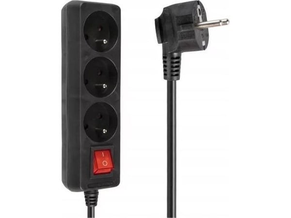 Libox LB0081B-5, 5 m, sisätiloissa, kulmikas, musta, 3 pistorasiaa, 230V