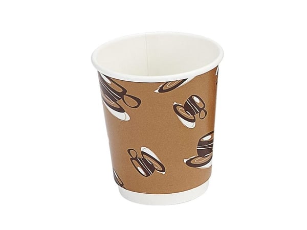Kaffebæger, Papir + PE, brun, 8 oz karton a 500 stk, palle 16 kartoner Double wall, Fødevaregodkendt