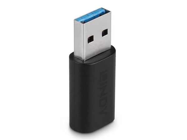 Lindy 41904, USB 3.2 Type A, USB 3.2 Type C, Musta