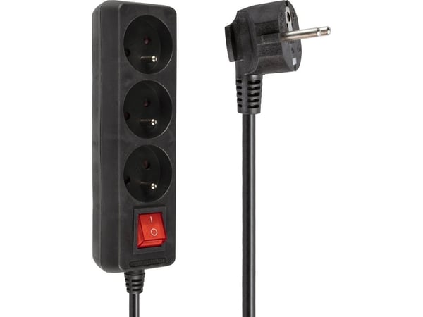 LIBOX LB0081B-3 skjøteledning 3 uttak 3 m kabel sort
