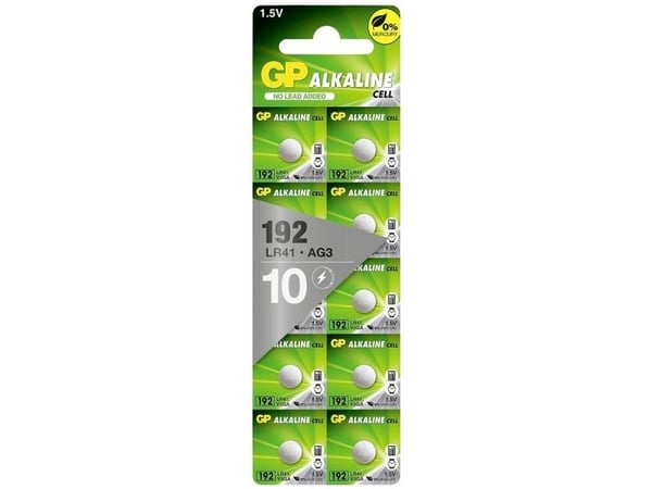 GP knappcellsbatteri LR 41 1,5 V, 10 st Alkali-mangan GP192ASTD533C10