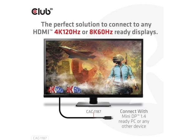 CLUB3D CAC-1187, 1,8 m, Mini DisplayPort, HDMI, Uros, Uros, Suora