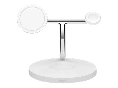 Belkin BoostCharge Pro - Trådlöst laddställ - med MagSafe + växelströmsadapter - 15 Watt - Fast Charge - vit - för Apple AirPods; AirPods Pro; iPho...