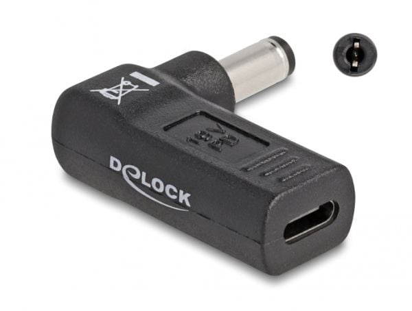 Delock - Strømadapter - USB-C (hunn) til 5,5 x 2,1 mm DC-jakk (hann) - 19 V - 3 A - vinklet - svart