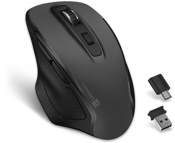 Connect IT Dual SmartSwitch, Høyre hendt, Optisk, RF Wireless + USB Type-A, 1600 DPI, Grå