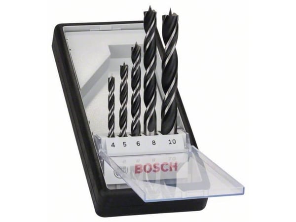 Bosch Robust Line - Borsett - for bløtt tre, løvtre - brad-punktsbit - 5 deler - 5 mm, 6 mm, 8 mm, 10 mm, 4 mm - cylindrical