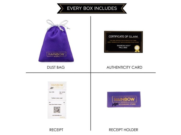 MGA MGA MGA Rainbow High Accessories Studio Series 1, Surprise Shoe Box S Lajitelma PDQ 586074 op.27kpl sekoitushinta/kpl
