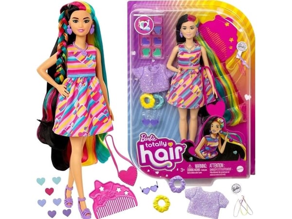 Mattel Barbie Totally Hair dukke (svart hår) i kjole med hjertetrykk
