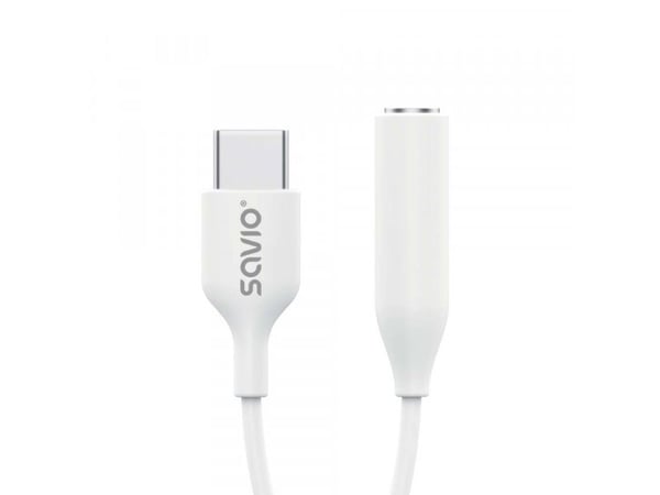 Savio AK-35 mobile phone cable White 0.12 m USB C 3.5mm, Hvit, USB C, 3.5mm, 0,12 m, Hankjønn, Hunkjønn