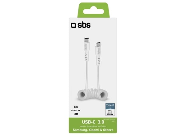 SBS TECABLETYPCCS1W, 1 m, USB C, USB C, USB 3.2 Gen 1 (3.1 Gen 1), Valkoinen