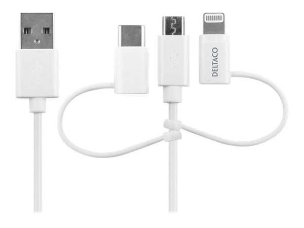 DELTACO - Lightning-kabel - USB hann til Micro-USB type B, Lightning, USB-C hann - 1 m - svart