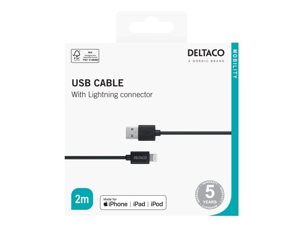 DELTACO - Lightning-kabel - USB hann til Lightning hann - 2 m - svart