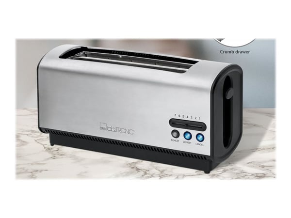 Clatronic TA 3687 - Brødrister - 4 skive - 2 Spor - rustfritt stål / svart