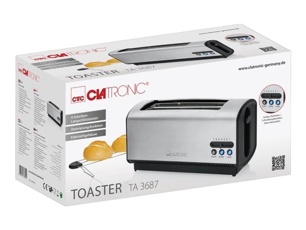 Clatronic TA 3687 - Brødrister - 4 skive - 2 Spor - rustfritt stål / svart
