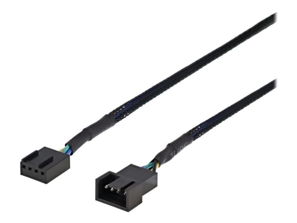 DELTACO - Forlengelseskabel for viftestrømforsyning - 4-stifts viftekontakt (hann) til 4-stifts viftekontakt (hunn) - 30 cm