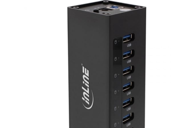 InLine 4043718214402, USB 3.2 Gen 1 (3.1 Gen 1) Type-A, USB 3.2 Gen 1 (3.1 Gen 1) Type-A, 5000 Mbit/s, Svart, Gjuten aluminium, ?DC