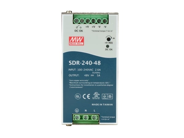 Black Box SDR-240-48, 240 W, 85 - 264 V, 47 - 63 Hz, 50 ms, 90,5%, Ylijännite, Ylikuormittaa, Oikosulku
