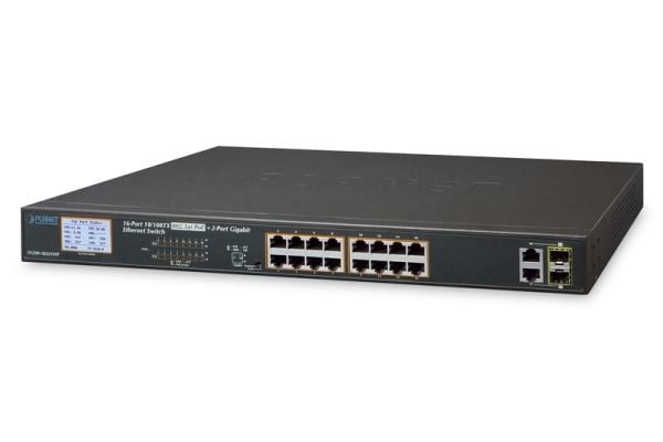 PLANET FGSW-1822VHP - Switch - ikke-styrt - 16 x 10/100 (PoE+) + 2 x kombo-Gigabit SFP - stasjonær - PoE+ (300 W)