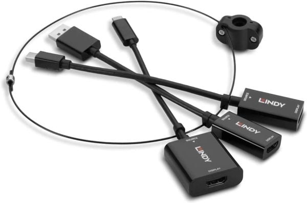 Lindy 38304, HDMI-tyyppi A (vakio), DisplayPort + Mini DisplayPort + USB Type-C, Naaras, Uros, Suora, Suora