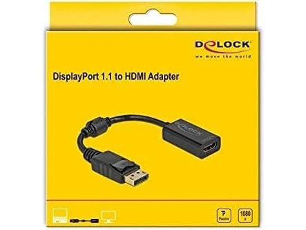 Delock - Videoadapter - DisplayPort han låsende til HDMI hun - 15 cm - sort - passiv omformer, 1080p support 60 Hz