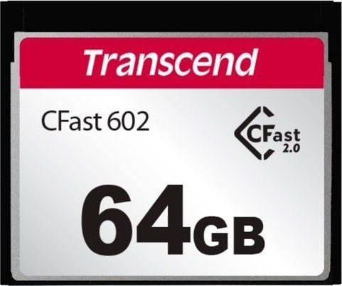 Transcend TS64GCFX602, 64 GB, CFast 2.0, 500 MB/s, 350 MB/s, Musta