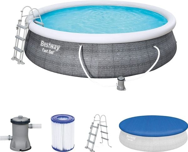 Bestway 57372, 12362 l, Oppblåsbart basseng, Voksen og barn, Stige, Grå, 38,8 kg