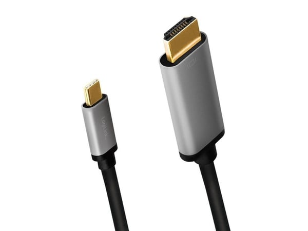 LogiLink CUA0101, USB 3.2 Gen1 Type-C, HDMI-A, 1,8 m, Sort, Grå