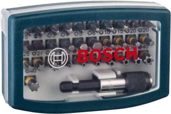 Bosch skruvmejselsats 32 delar torx, phillips, pozidriv, hex, spår, torq-set, längd 25 mm