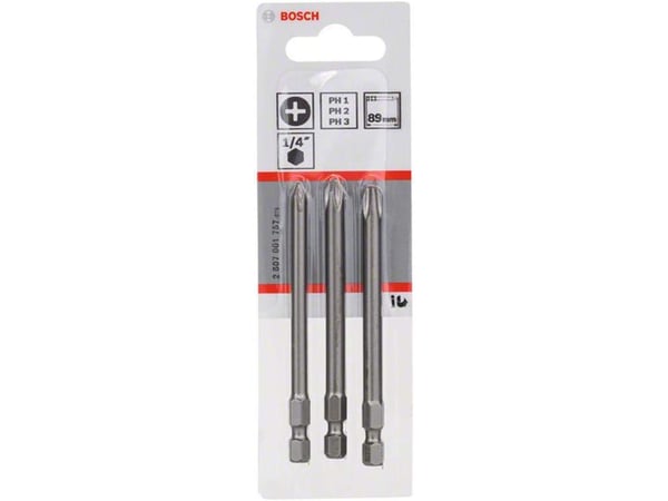 Bosch Extra Hard - Bor - for rustfritt stål, bløtt tre - 3 deler - PH1, PH2, PH3 - heksagonal - lengde: 89 mm