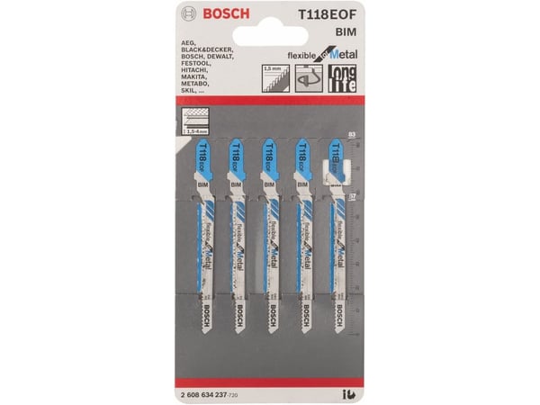Bosch flexible for Metal T 118 EOF - Bladsett for stikksag - for blikk - 5 deler - T-skaft - lengde: 83 mm