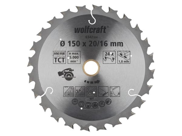 wolfcraft GmbH 6346000, Plast, Stål, Tre, Ikke-jernholdig metall, Tre med spiker, 18,4 cm, 2 cm, Tungsten Carbide Tipped (TCT), 5000 RPM, 1,8 mm