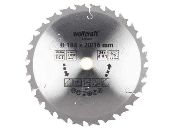 wolfcraft GmbH 6346000, Plast, Stål, Tre, Ikke-jernholdig metall, Tre med spiker, 18,4 cm, 2 cm, Tungsten Carbide Tipped (TCT), 5000 RPM, 1,8 mm