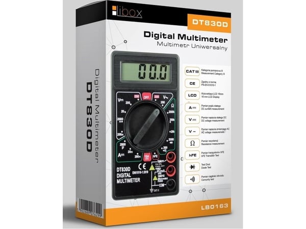 Libox Universal mätare DT830D LB0163, LCD, 16 x 48 mm, 3.5 cm, Batteri, AAA, Alkaline