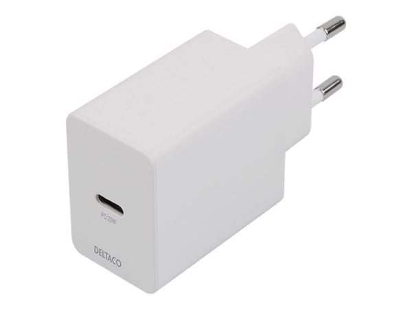 DELTACO USBC-AC146 - Strømadapter - 20 watt - 3 A - PD (USB-C) - på kabel: USB-C - hvit