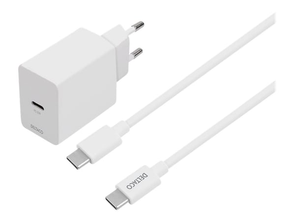DELTACO USBC-AC146 - Strømadapter - 20 watt - 3 A - PD (USB-C) - på kabel: USB-C - hvit