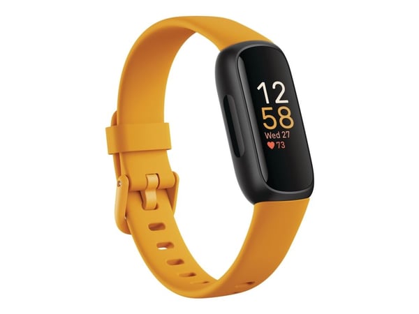 Fitbit Inspire 3 - Svart - aktivitetssporer med bånd - silikon - oransje - håndleddstørrelse: inntil 221 mm - Bluetooth - morgenglød, svart