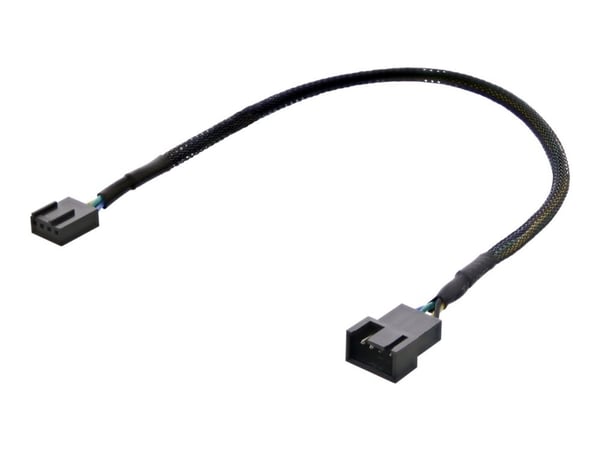 DELTACO - Forlengelseskabel for viftestrømforsyning - 4-stifts viftekontakt (hann) til 4-stifts viftekontakt (hunn) - 30 cm