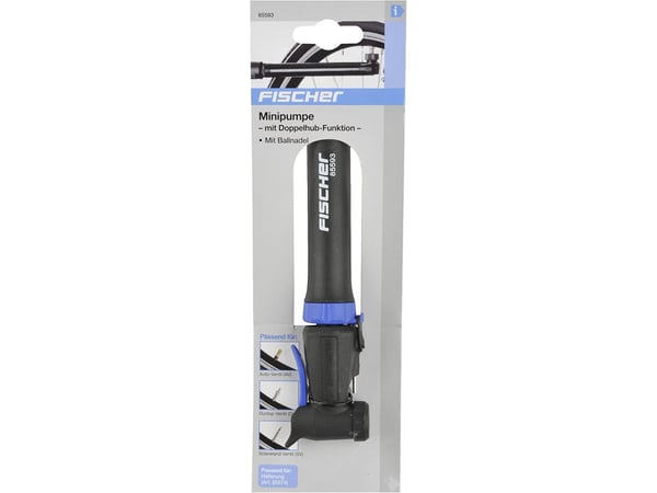 FISCHER mini sykkelpumpe, høyde 265 mm, kompakte mål: (H)265 x (B)80 x (D)35 mm, med dobbel - 1 stk (85593)