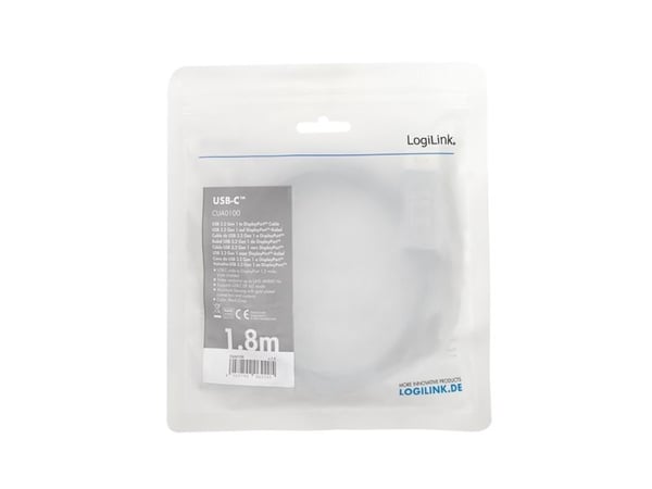 LogiLink CUA0100, DisplayPort, USB 3.2 Gen1 Type-C, 1,8 m, Sort, Grå