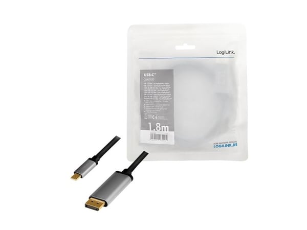 LogiLink CUA0100, DisplayPort, USB 3.2 Gen1 Type-C, 1,8 m, Sort, Grå