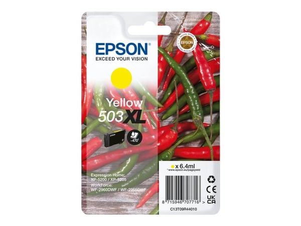 Epson 503XL Singlepack - 6.4 ml - XL - gul - original - blære med RF/lyd-alarm - blekkpatron - for Expression Home XP-5200, XP-5205; WorkForce WF-2...