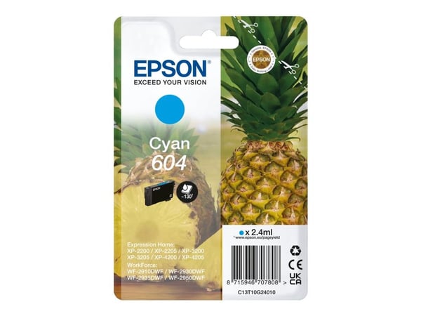 Epson 604 - 2.4 ml - cyan - original - blære med RF/lyd-alarm - blekkpatron - for Expression Home XP-2200, 2205, 3200, 3205, 4200, 4205; WorkForce ...