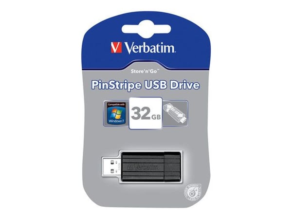 Verbatim PinStripe USB Drive - USB-flashstasjon - 32 GB - USB 2.0 - svart