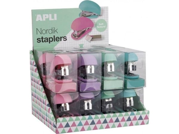 Apli Nordik häftapparat Soft Touch, 30 ark, häftklamrar, låda med hängare, mix pastellfärger