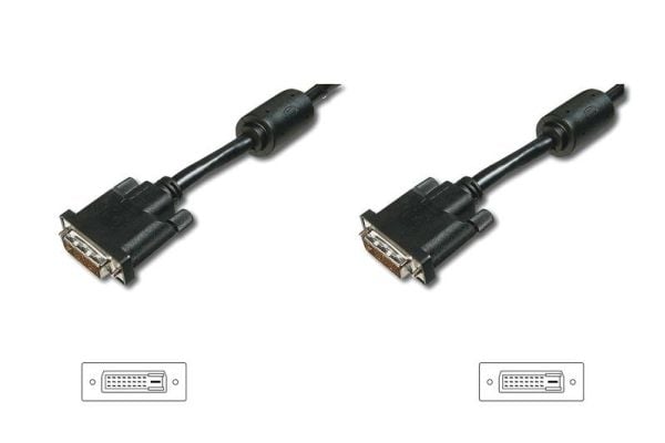 DIGITUS - DVI-kabel - dobbeltlenke - DVI-D (hann) til DVI-D (hann) - 2 m - formstøpt, tommelskruer - svart