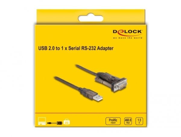 DeLOCK 62646, Musta, 1,5 m, USB A-tyyppi, DB-9, Uros, Uros