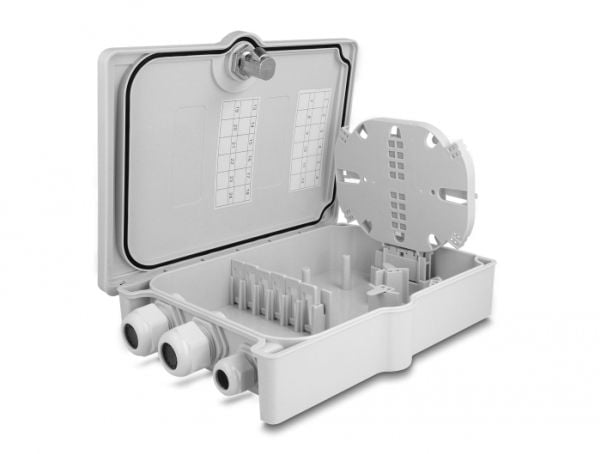 Delock - Fiberoptisk fordelingsboks - IP55, waterproof, lockable - veggmonterbar - innendørs, utendørs - grå - 6 porter